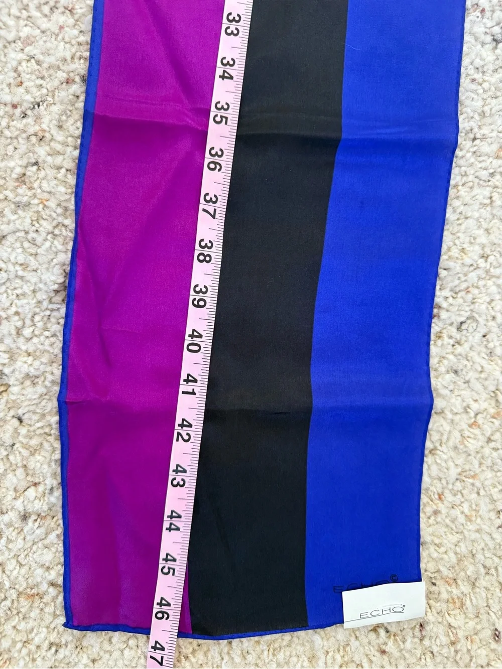 VTG Echo 100% Silk Scarf Rectangle 47”x 8” Blue Black Purple Made In Japan